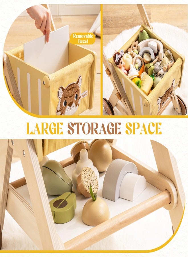 ROBUD Baby Push Walker Doll Stroller, Wooden Shopping Cart for Girls Boys, Height Adjustable Wooden Baby Walker for Kids Toddlers, Learning Walker Toys for 10 Months 1 Year Old - Image 5